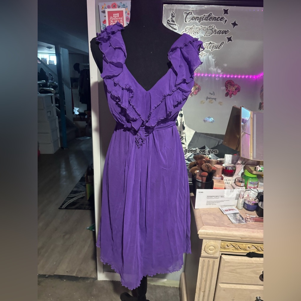 Wallis Purple Ruffle V-Neck Midi Dress